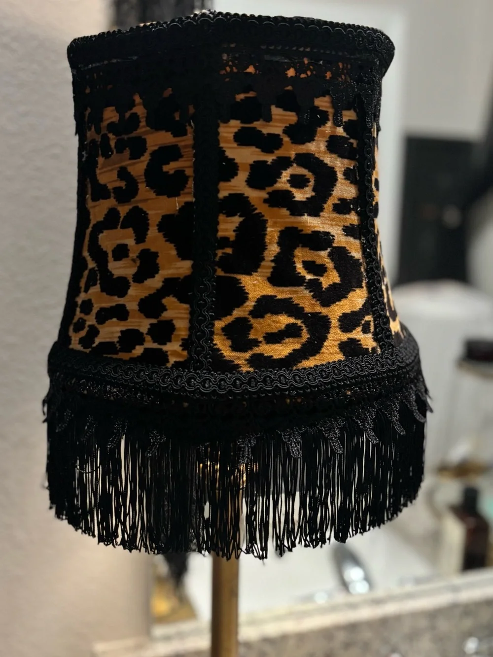 Handmade gothic Victorian Leopard Print Fringe Lamp Shade - Home Accents